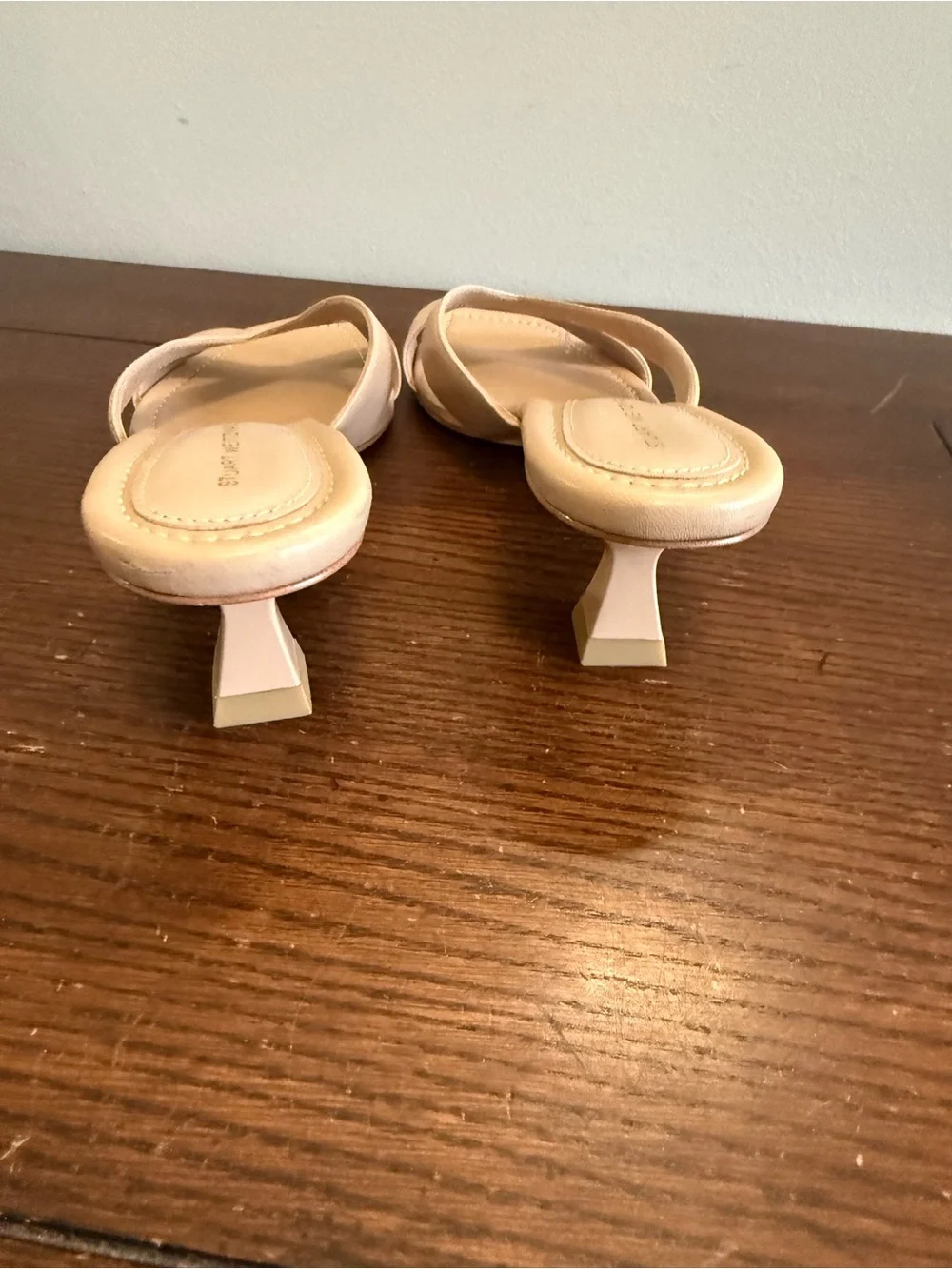 Stuart Weitzman Miami Beige Nude kitten heel Leather Slide Sandals